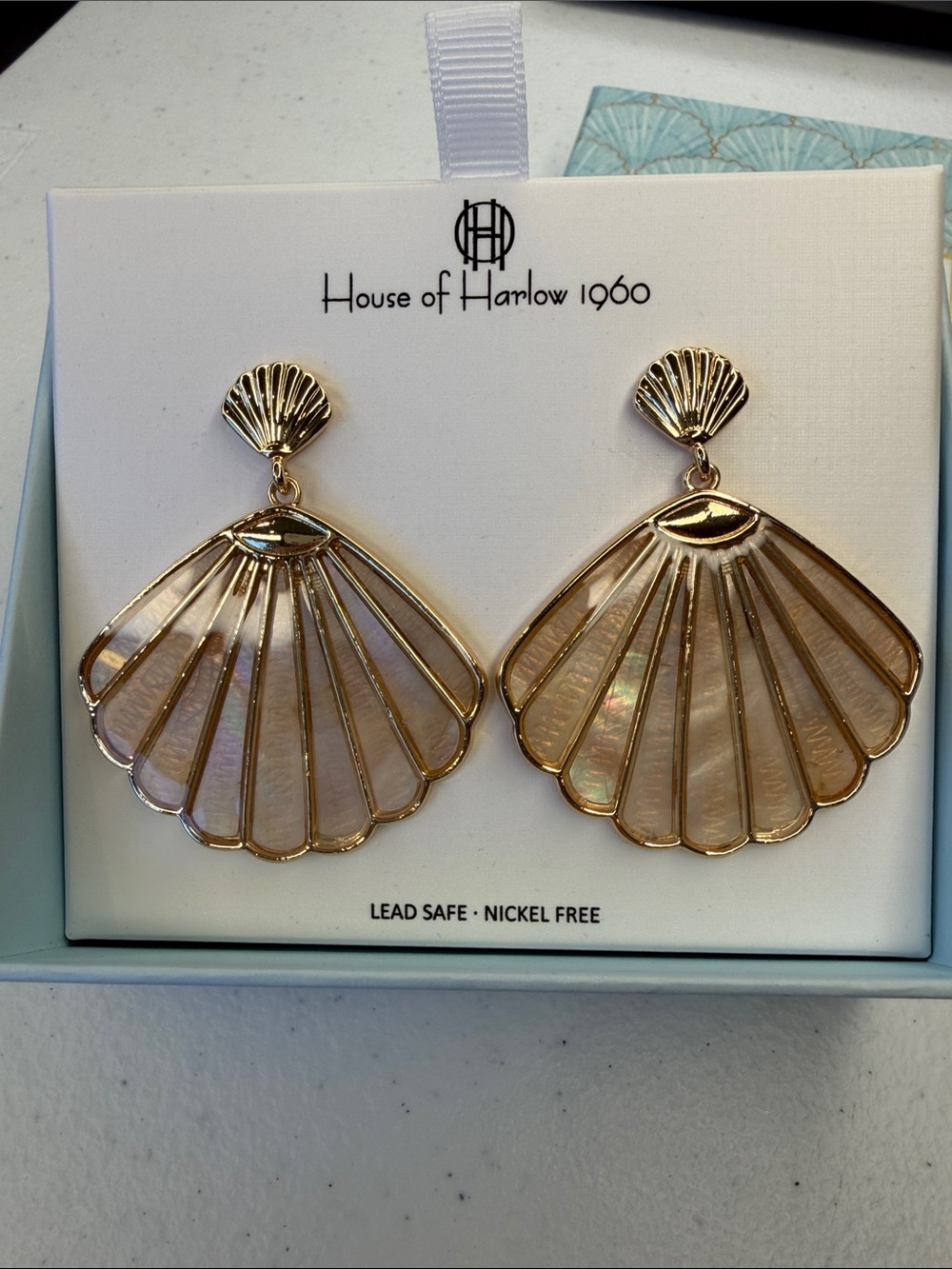 House of Harlow 1960 Gold and Iridescent Shell Drop Earrings